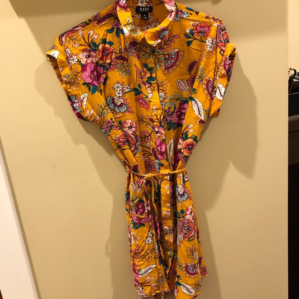 🦋2/$15🦋 a.n.a. Floral Mustard Yellow Button Up Dress